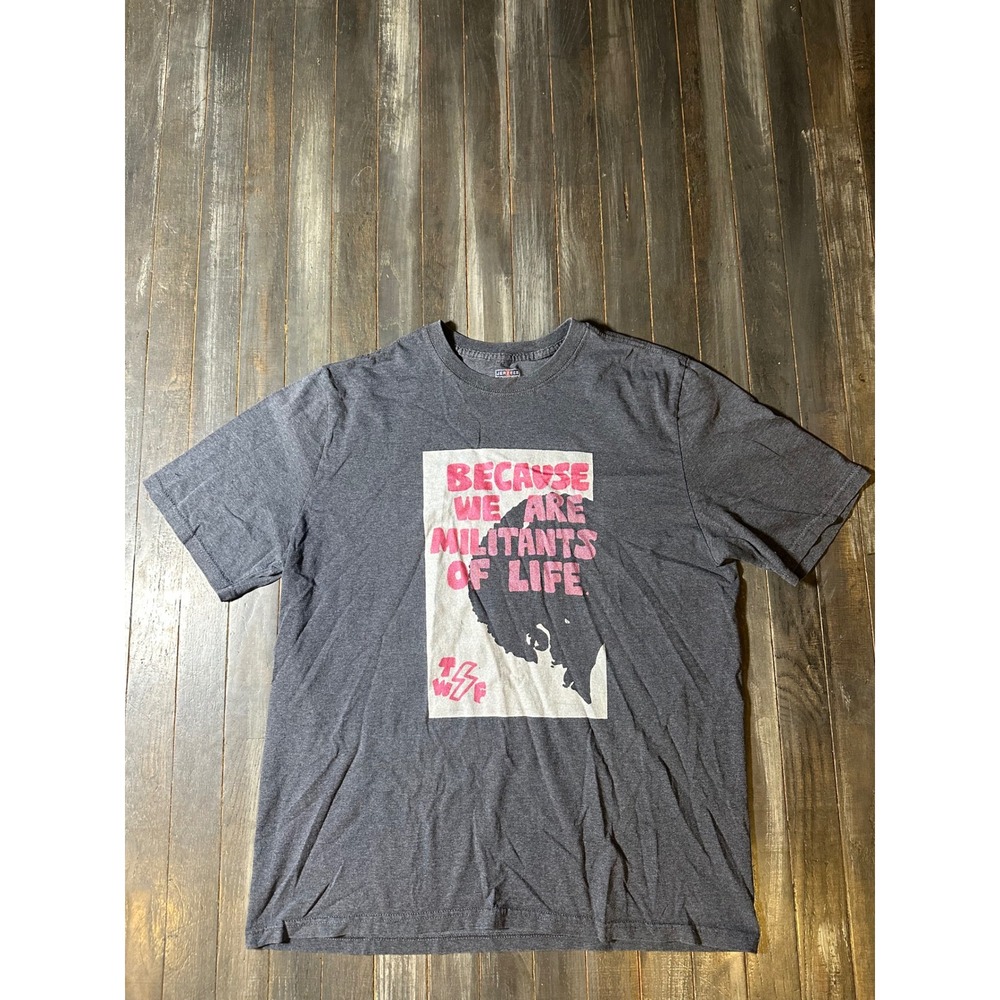 Jerzees‎ Militants Of Life Graphic Tee Heather Charcoal Grey Pink T-Shirt